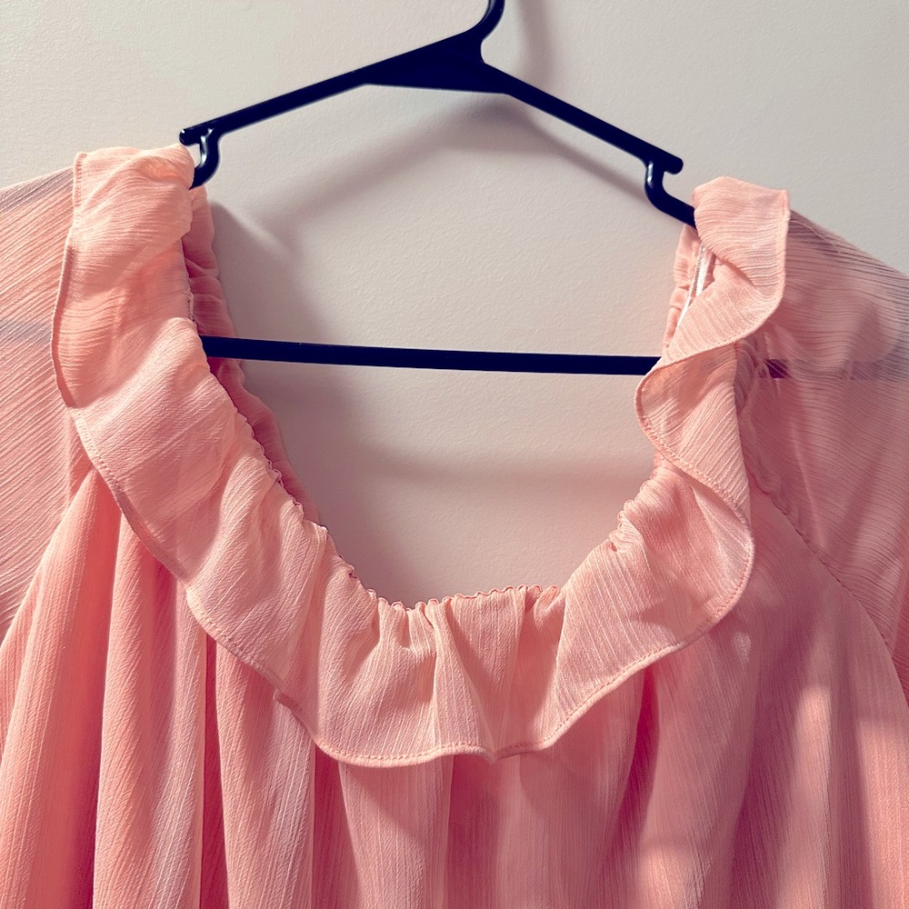 Halston Heritage Peach Ruffle Collar & Tie Bell Sleeve Top - Picture 3 of 6